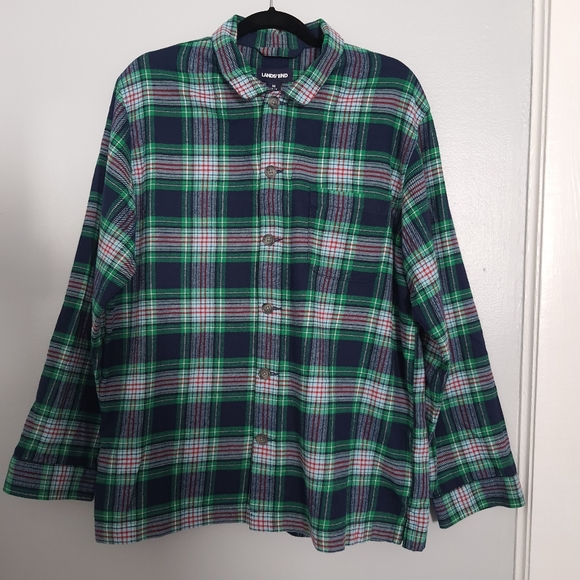 Landsend Men's Green Flannel Button Down Shirt - Picture 4 of 8